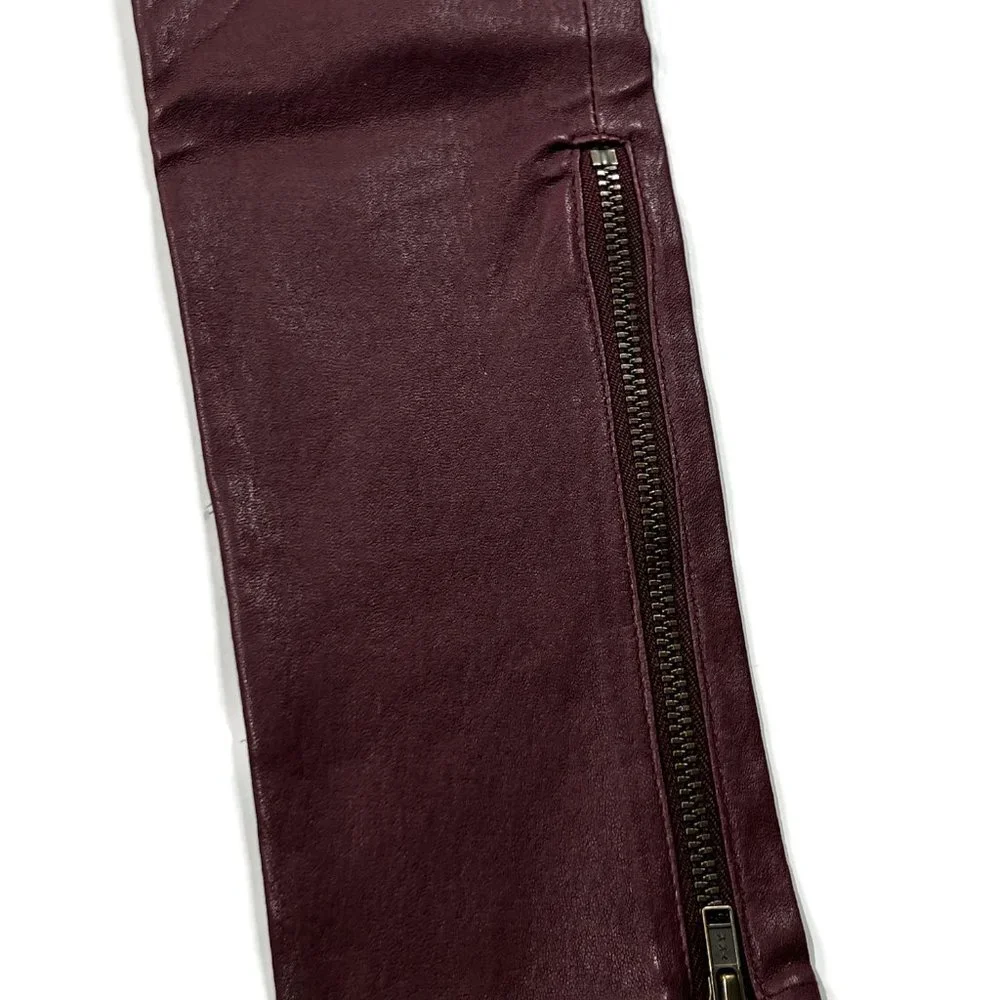Leather Women's Burgundy Pants - Picture 3 of 12